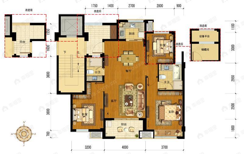 3室2厅2卫建面106平户型图