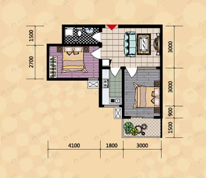 2室1厅1卫建面64平户型图