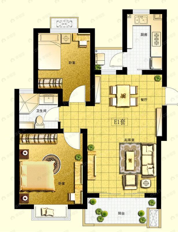 2室2厅1卫建面79平undefined户型图