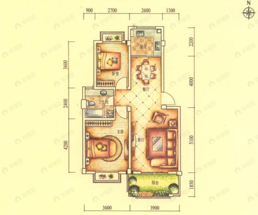 2室2厅1卫建面81平undefined户型图