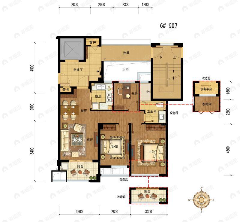3室2厅1卫建面87平户型图