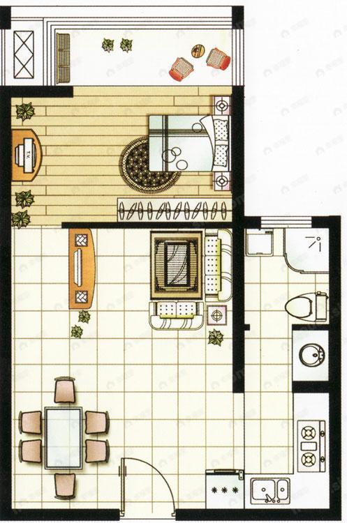 1室2厅1卫建面100平undefined户型图