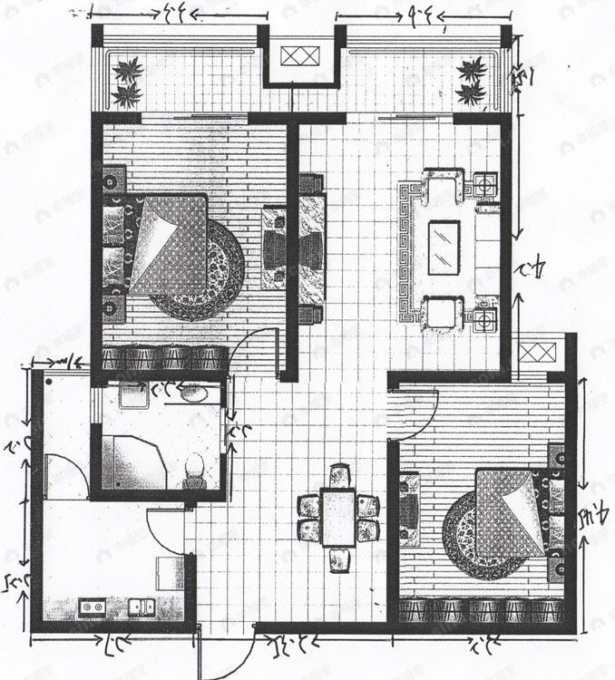 2室2厅1卫建面100平undefined户型图