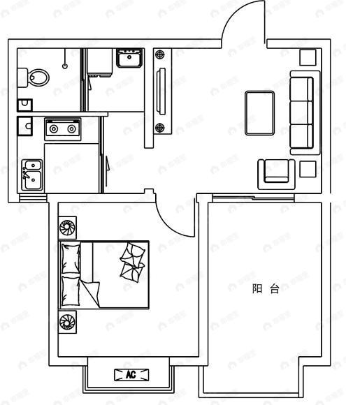 1室2厅2卫建面100平户型图
