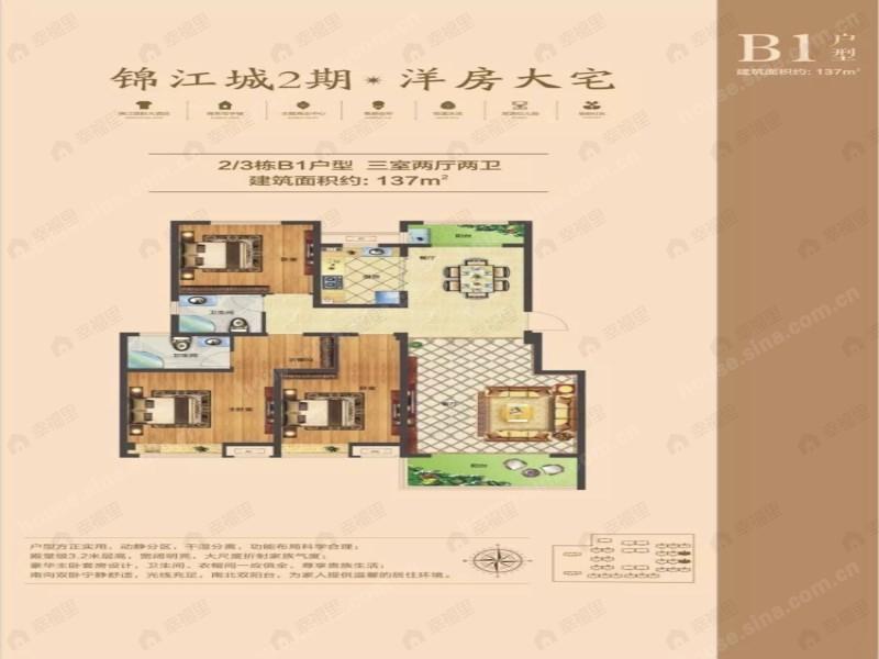 3室2厅2卫建面137平户型图