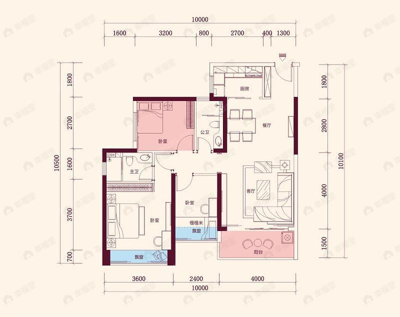 恒裕江山汇花园3室2厅2卫户型图