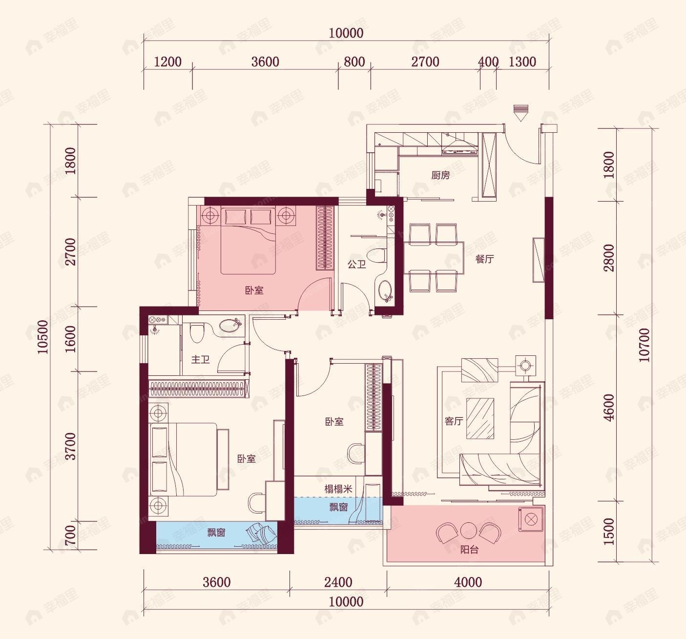 2室2厅2卫建面99平户型图