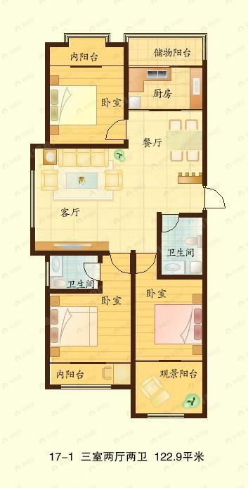 3室2厅2卫建面122平undefined户型图
