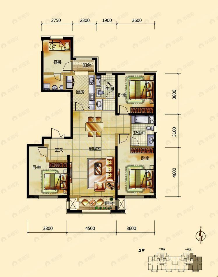 4室2厅2卫建面100平undefined户型图