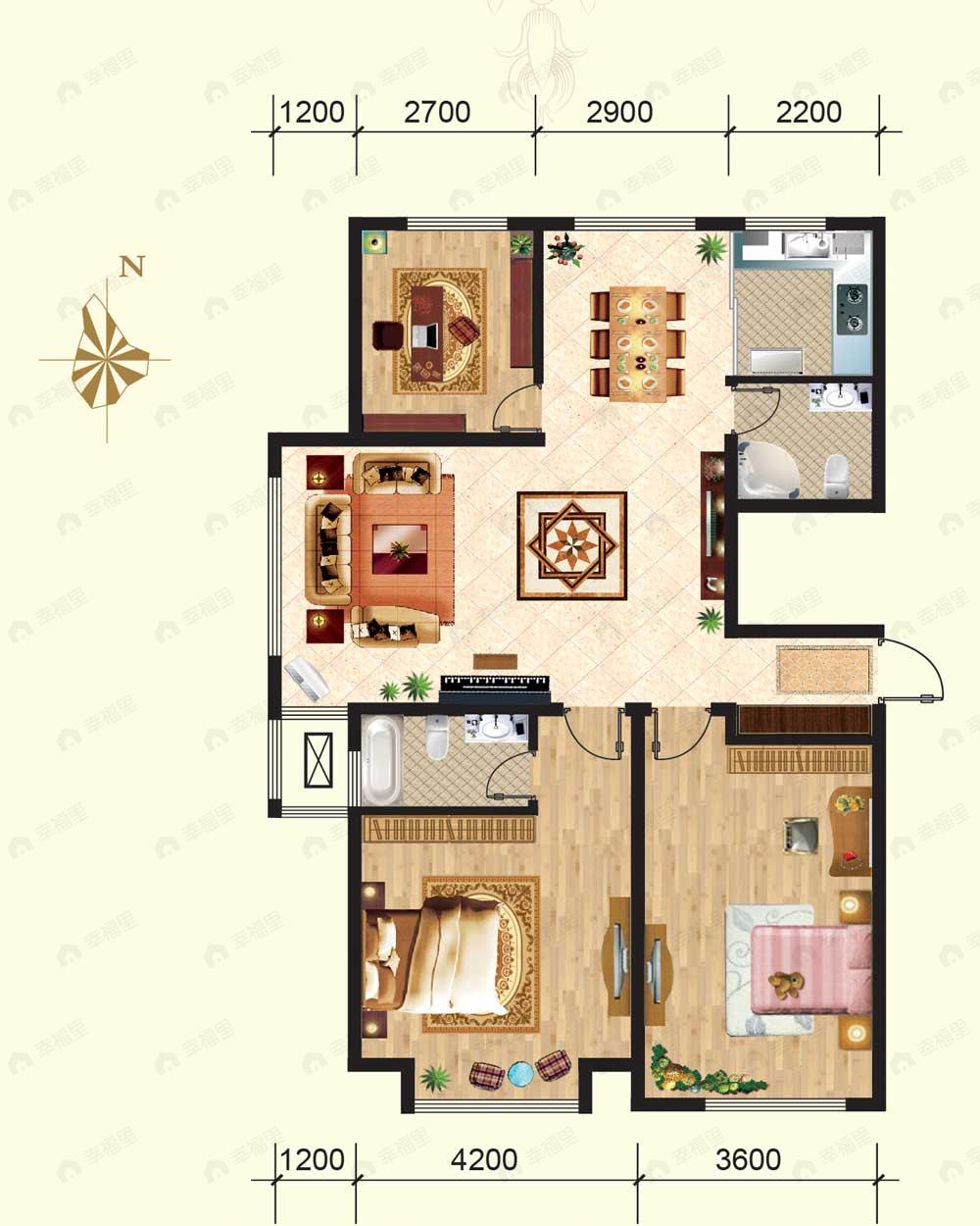 3室2厅1卫建面132平undefined户型图
