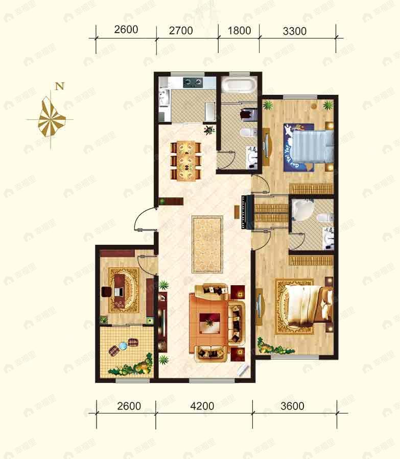 3室2厅建面134平undefined户型图