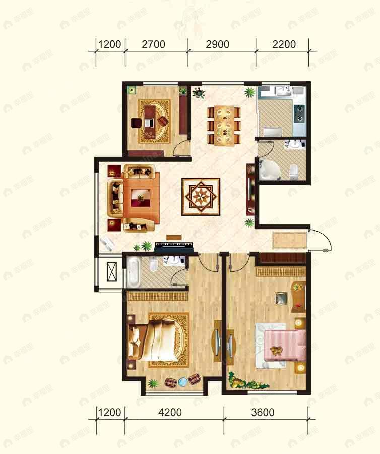 3室2厅1卫建面100平undefined户型图