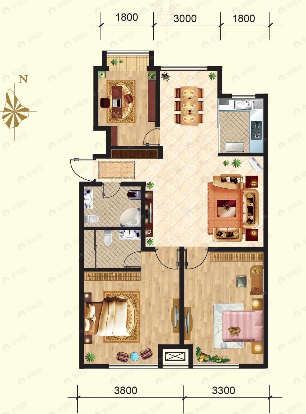 3室2厅1卫建面115平undefined户型图