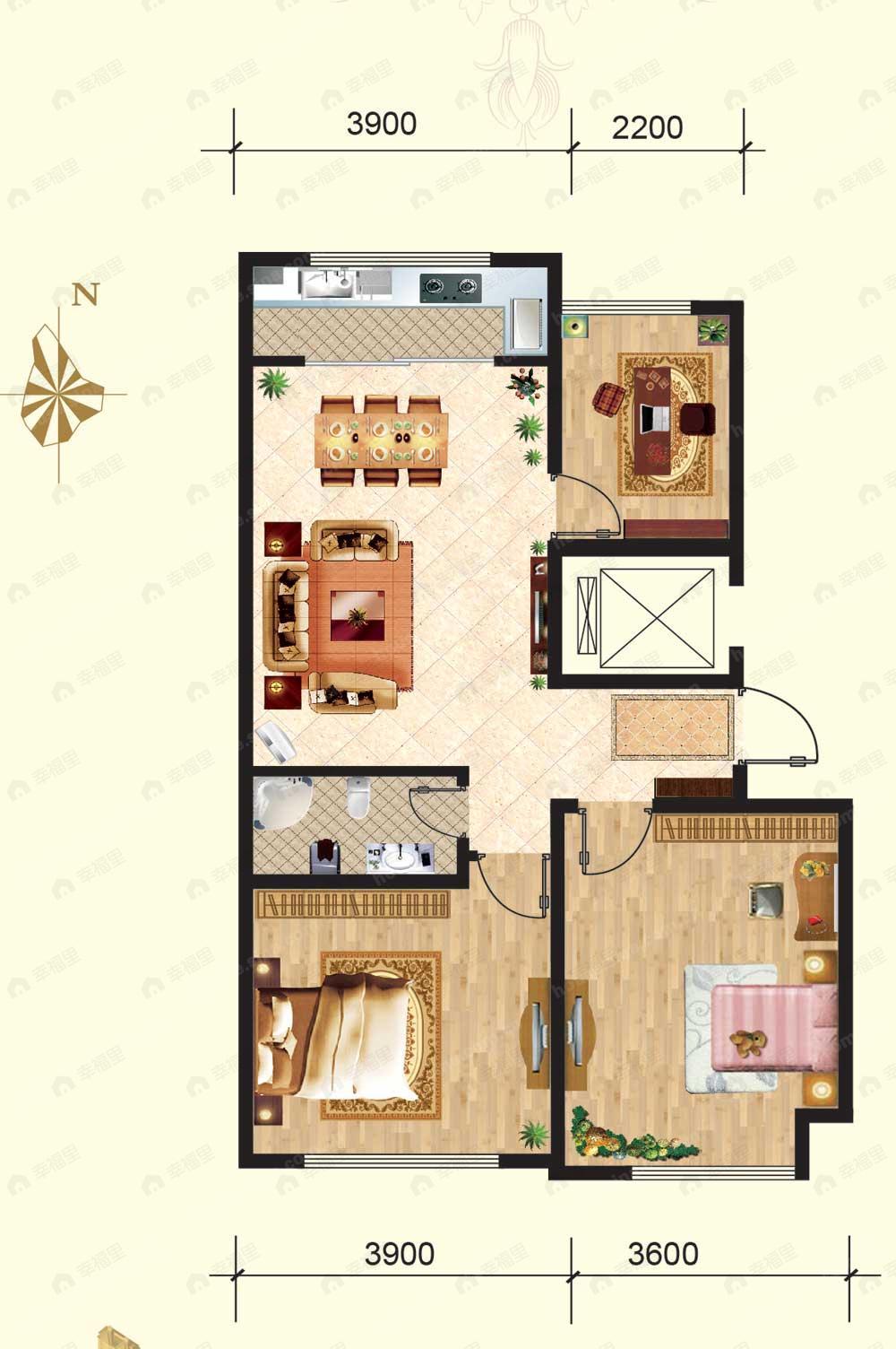 山水家园3室2厅1卫户型图