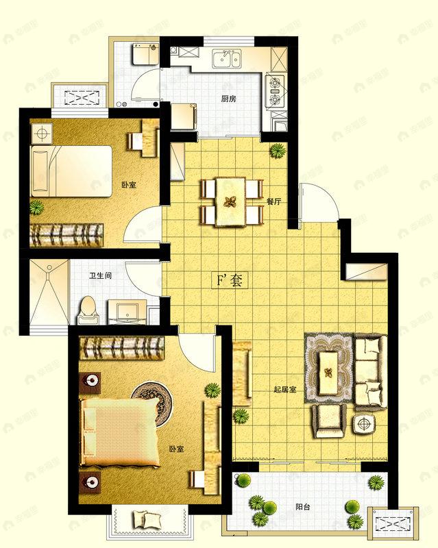 2室2厅1卫建面90平undefined户型图