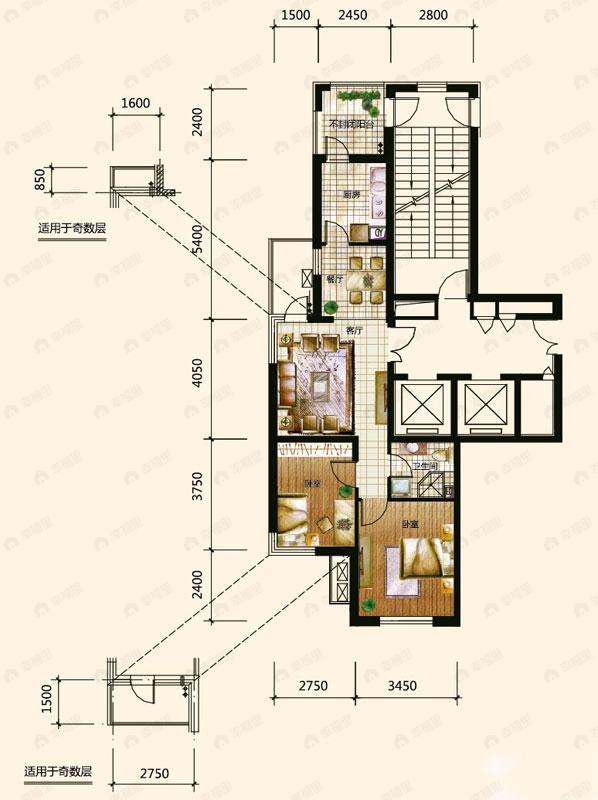 2室2厅1卫建面86平undefined户型图