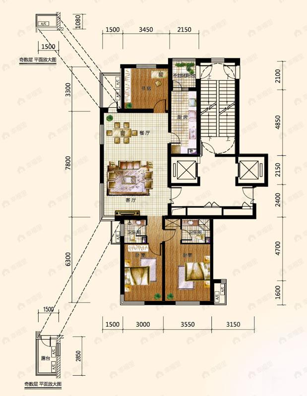 3室2厅2卫建面135平undefined户型图