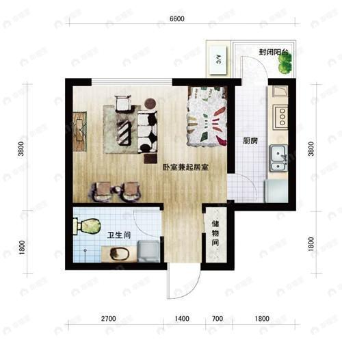 建面43平undefined户型图
