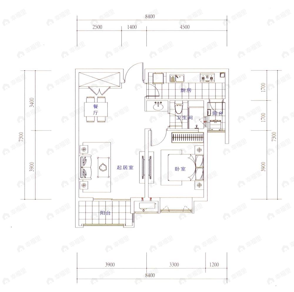 1室2厅1卫建面69平undefined户型图
