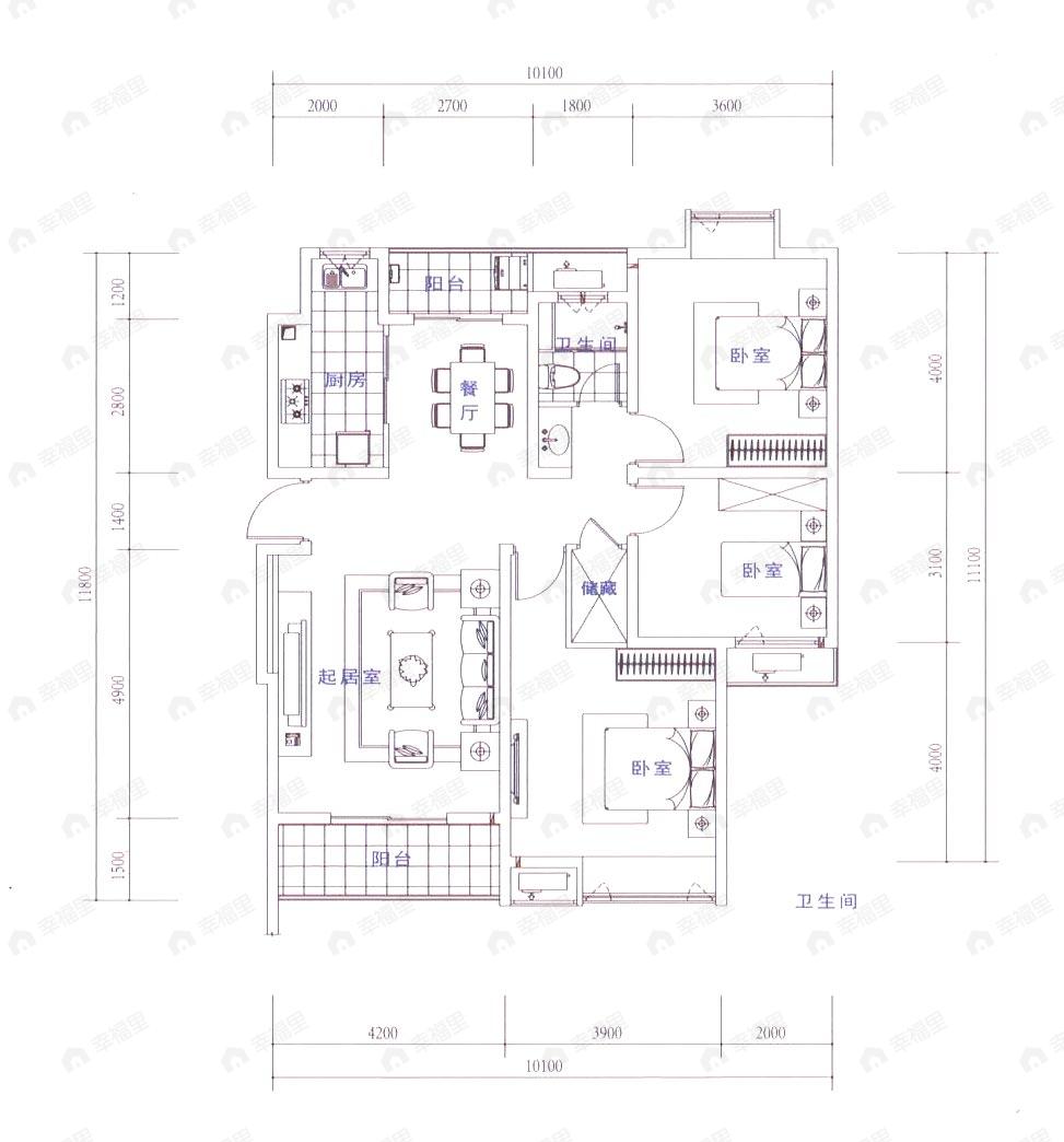 3室2厅1卫建面117平undefined户型图