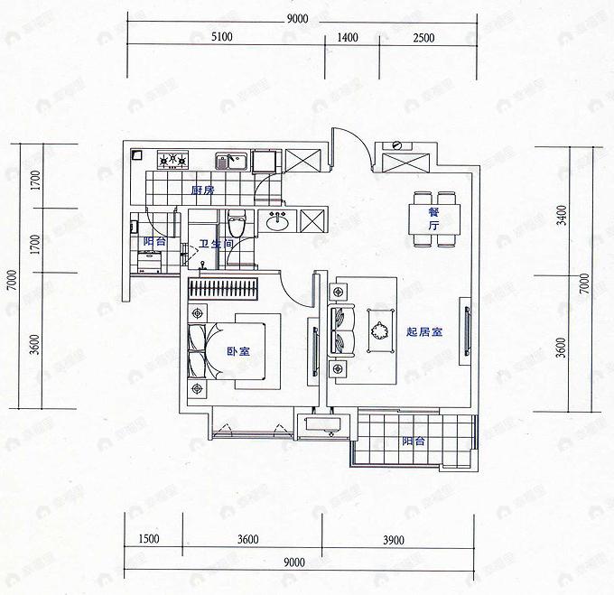 1室2厅1卫建面100平undefined户型图