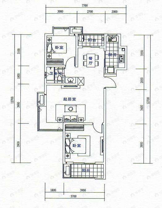 2室2厅1卫建面100平undefined户型图