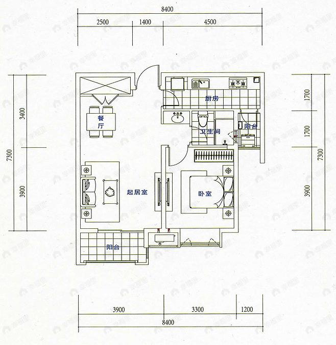 1室2厅1卫建面100平undefined户型图