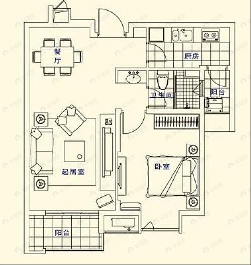 1室2厅1卫建面67平undefined户型图