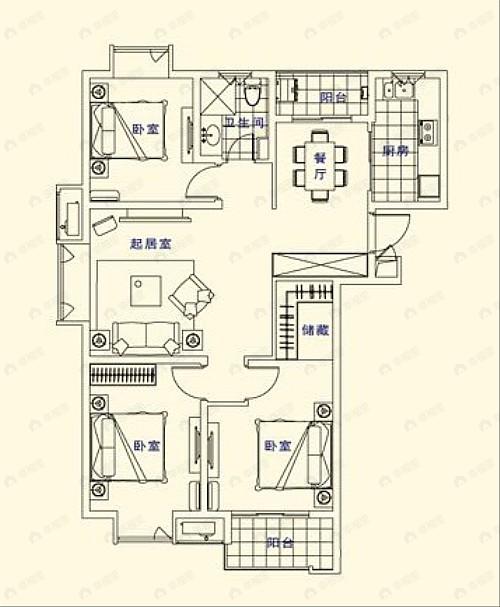 3室2厅1卫建面113平undefined户型图