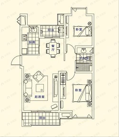 2室2厅2卫建面89平undefined户型图
