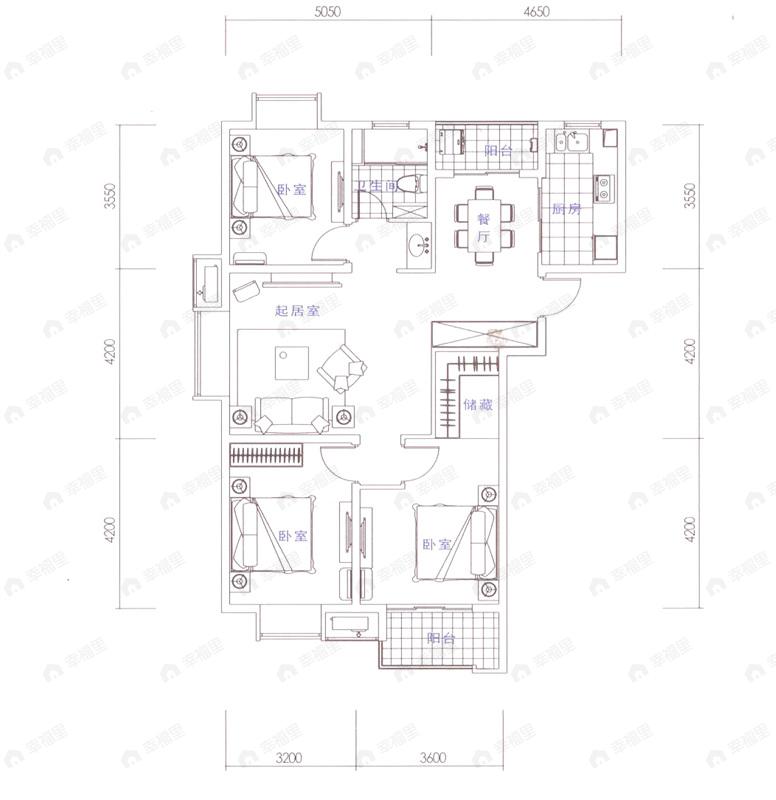 3室2厅1卫建面113平undefined户型图