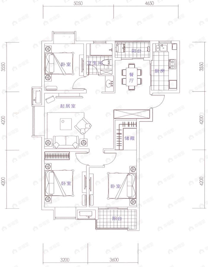 3室2厅1卫建面113平undefined户型图