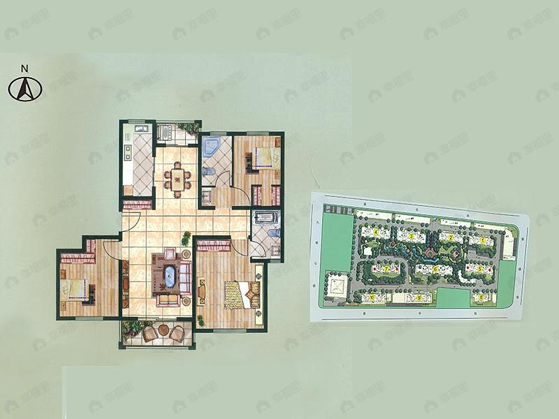 新城尚品3室2厅2卫户型图