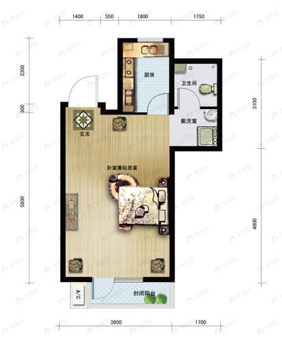 建面46平undefined户型图