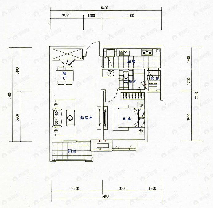 1室2厅1卫建面100平undefined户型图