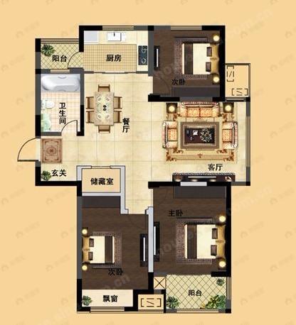 翰林壹品3室2厅1卫户型图