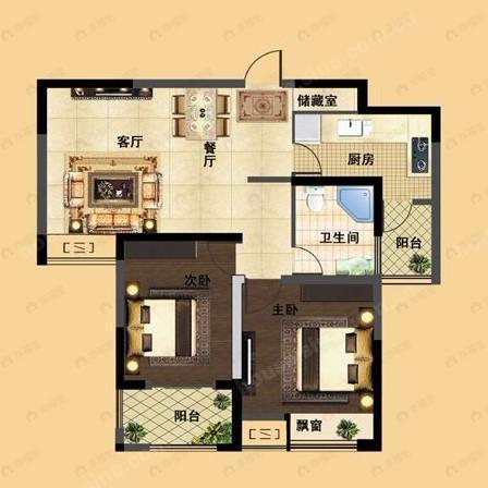 2室2厅1卫建面100平户型图