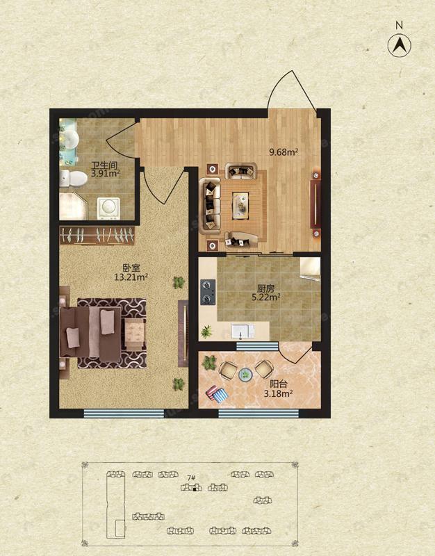 锦绣华城1室1厅1卫户型图
