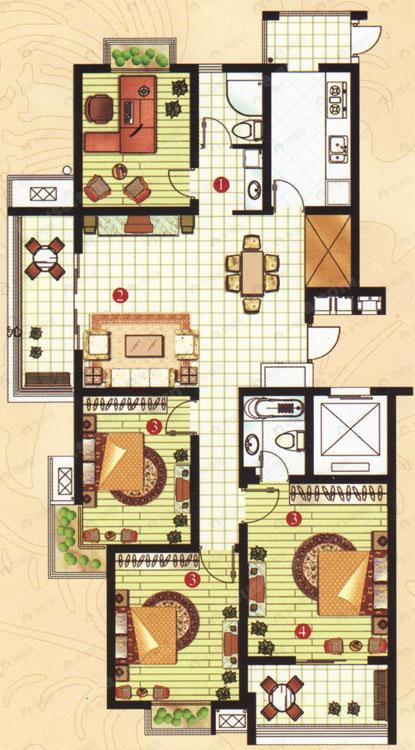 4室2厅2卫建面100平undefined户型图