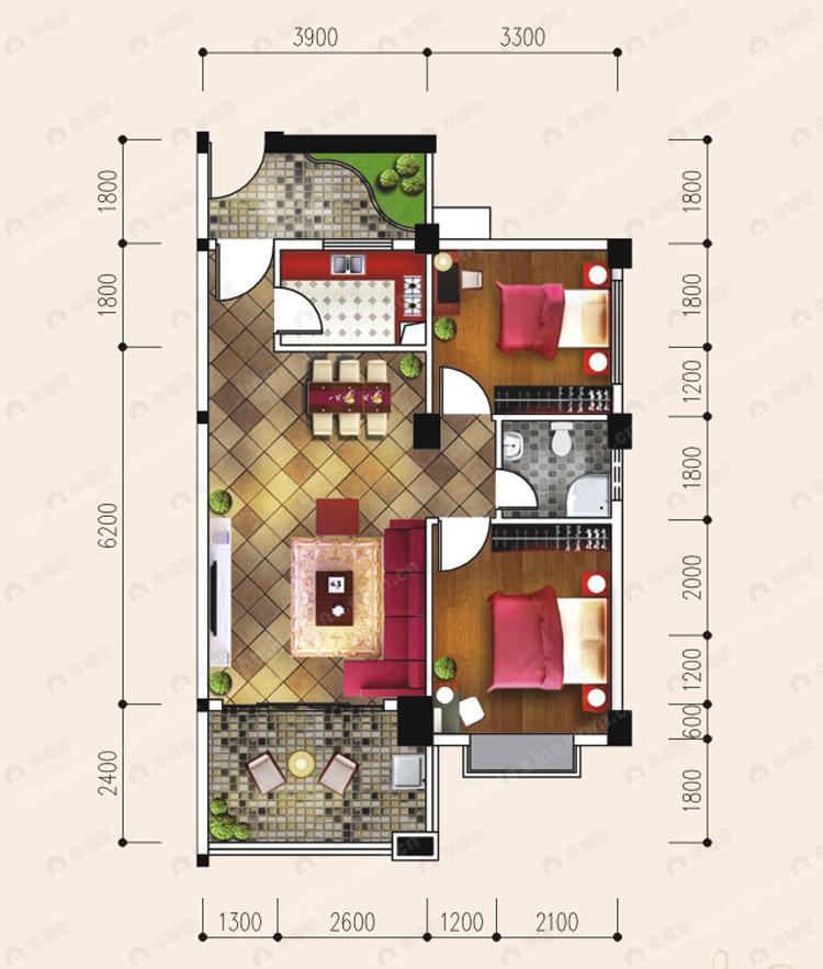 长岛16区2室2厅1卫户型图