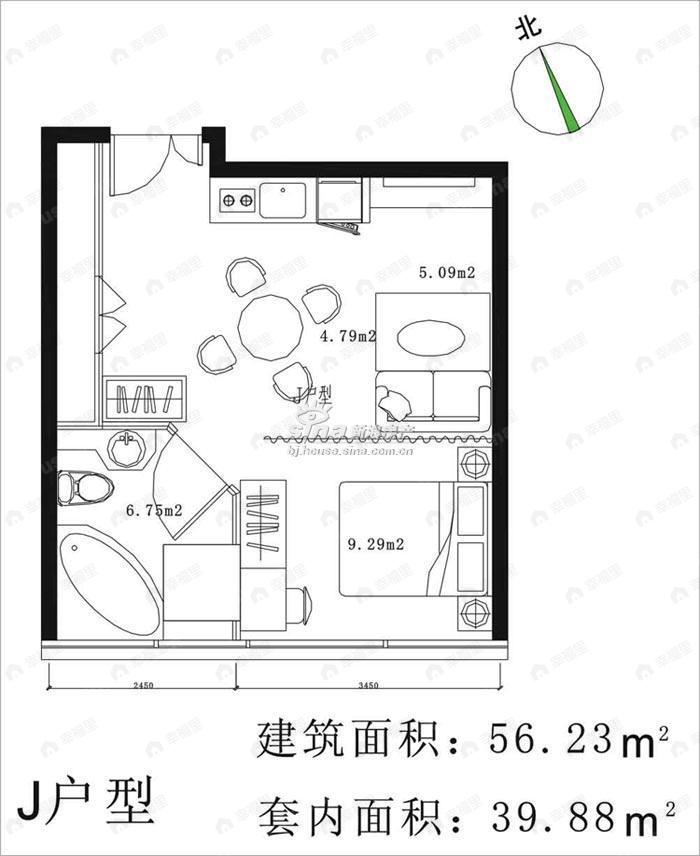 建面56平户型图