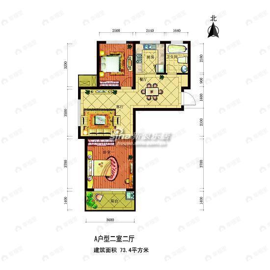 2室2厅1卫建面73平户型图