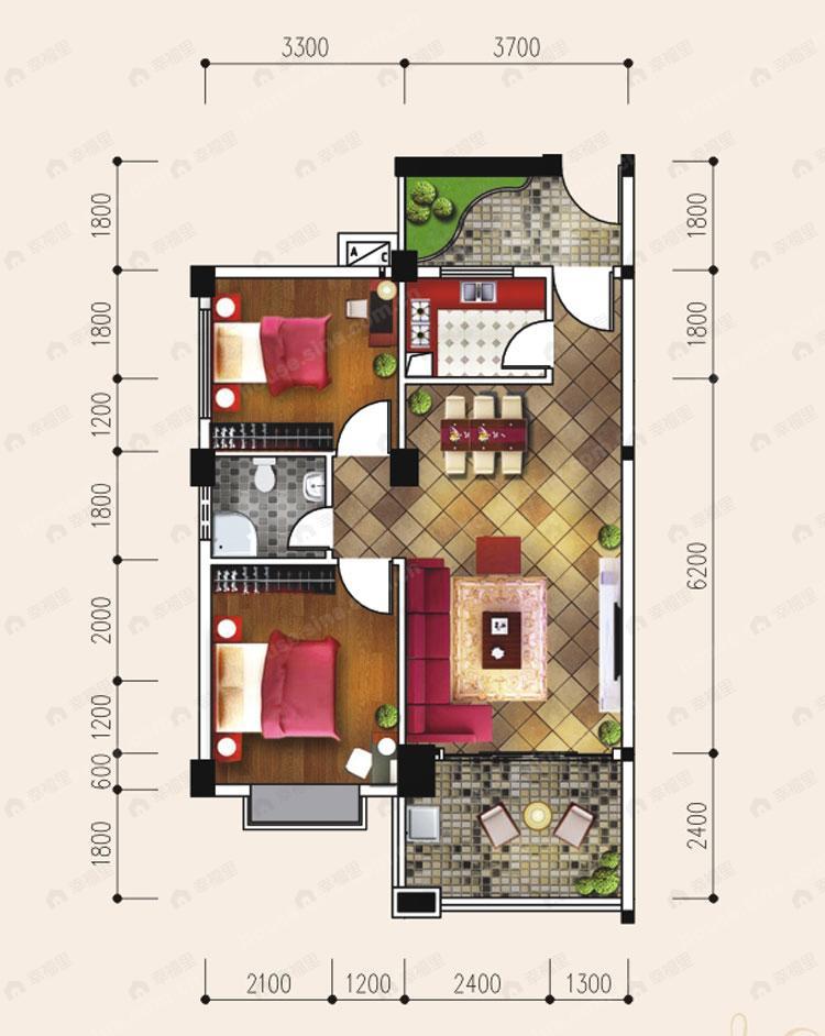 长岛16区2室2厅1卫户型图