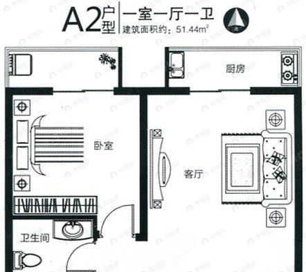 1室1厅1卫建面100平户型图