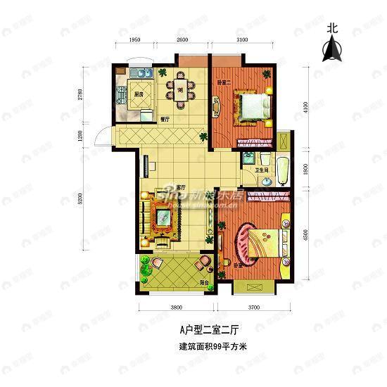 2室2厅1卫建面99平户型图
