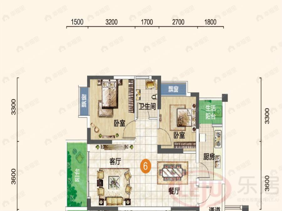 2室2厅1卫建面74平户型图