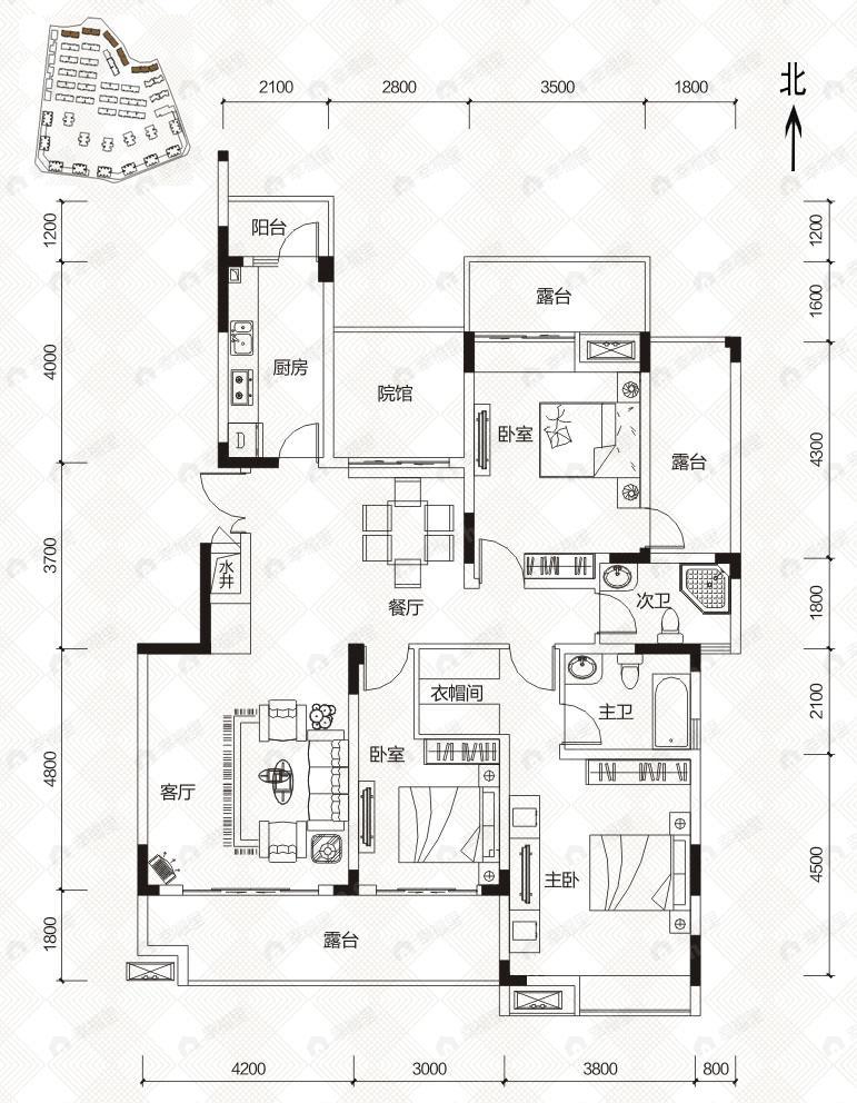 3室2厅2卫建面130平户型图