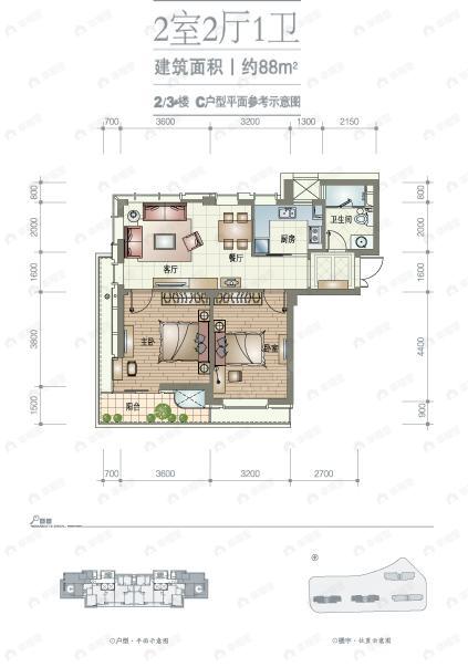 建面88平户型图