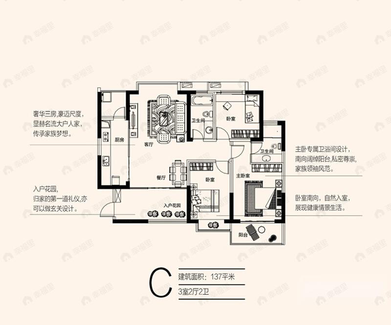 3室2厅建面137平户型图