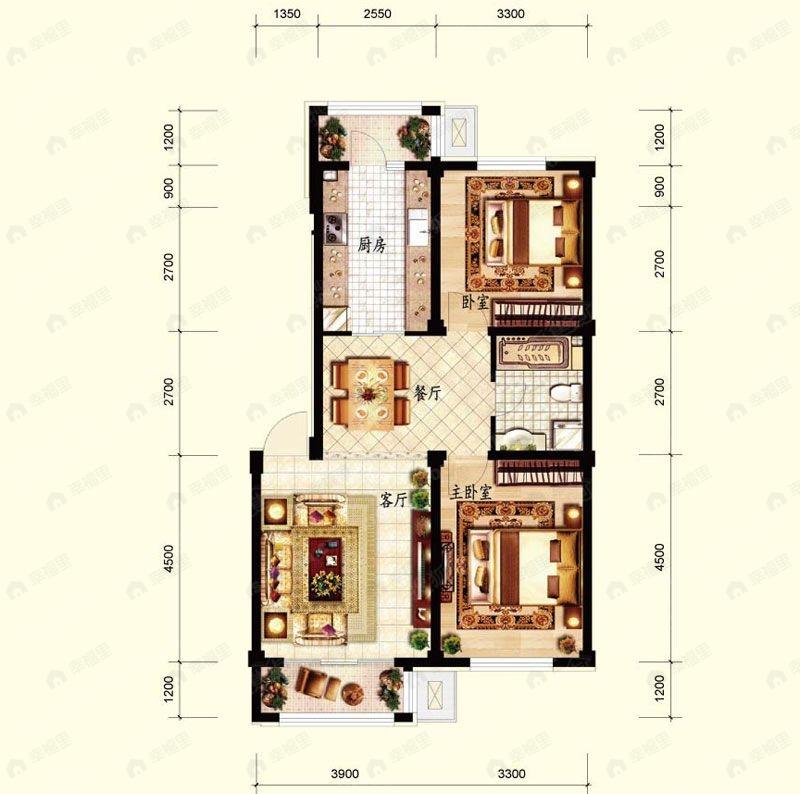 2室2厅建面98平户型图